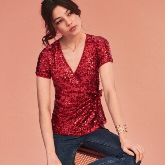 Sezane Olympia Sequin Blouse in Red size 36 NWT - Picture 8 of 8